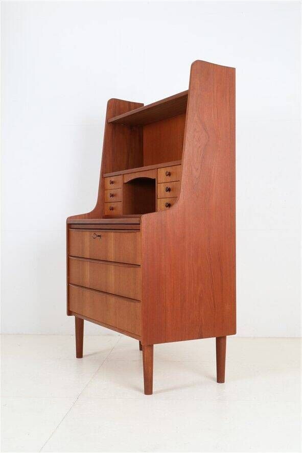 Tall mid-century teak secretary desk / Danish modern design / 1960s