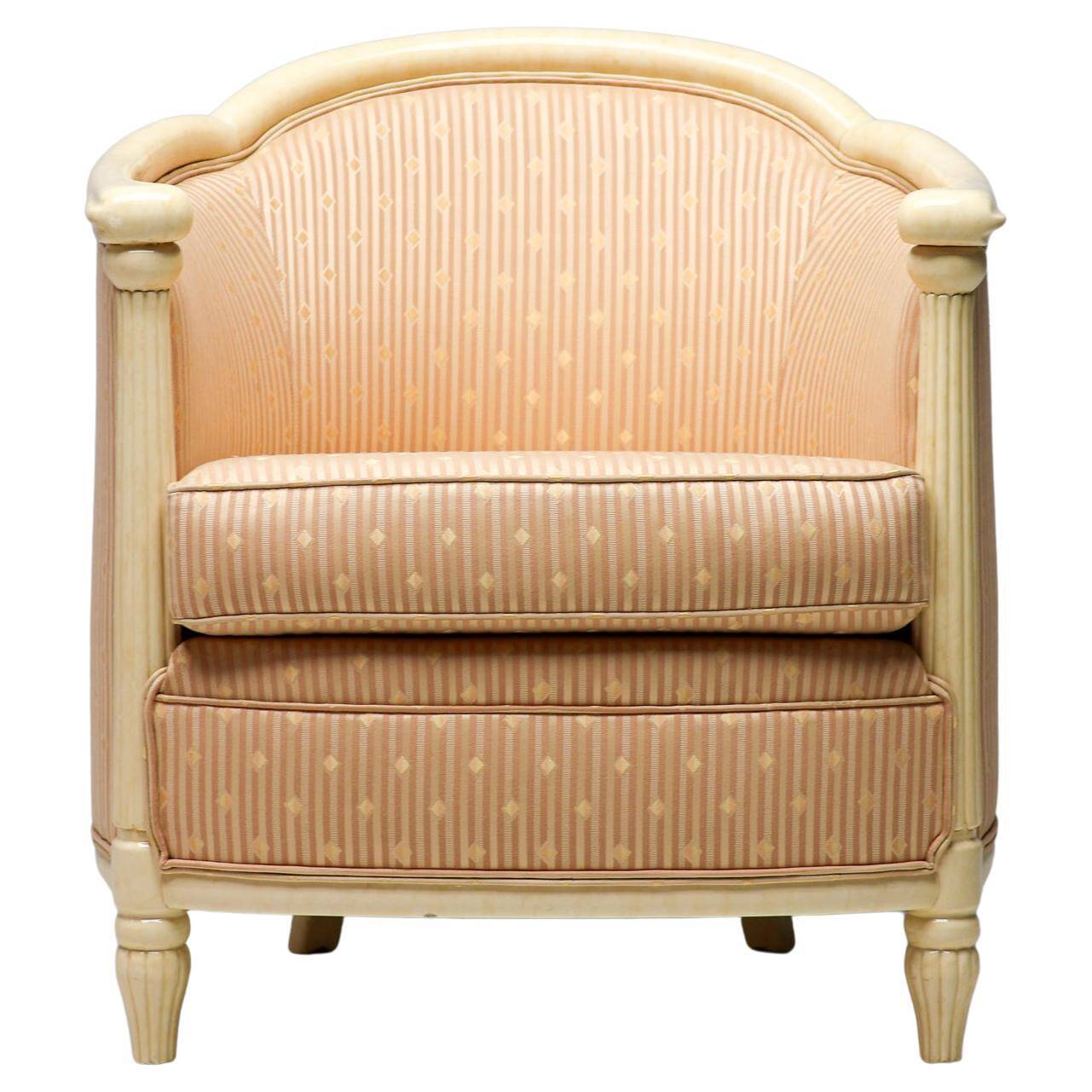 Fine Art Deco Bergère Club Chair Hollywood Regency Style Damask