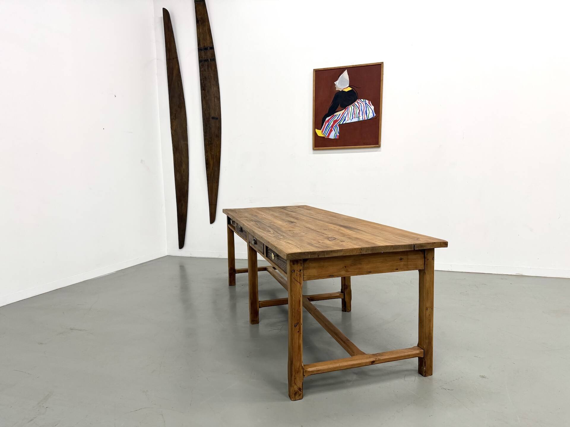 Table de Ferme "Meuble de Métier" en Pin – 8 Tiroirs (L221 cm)