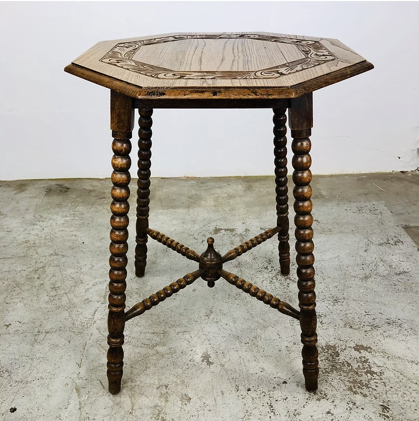 Antique wood carving table with 8 sides