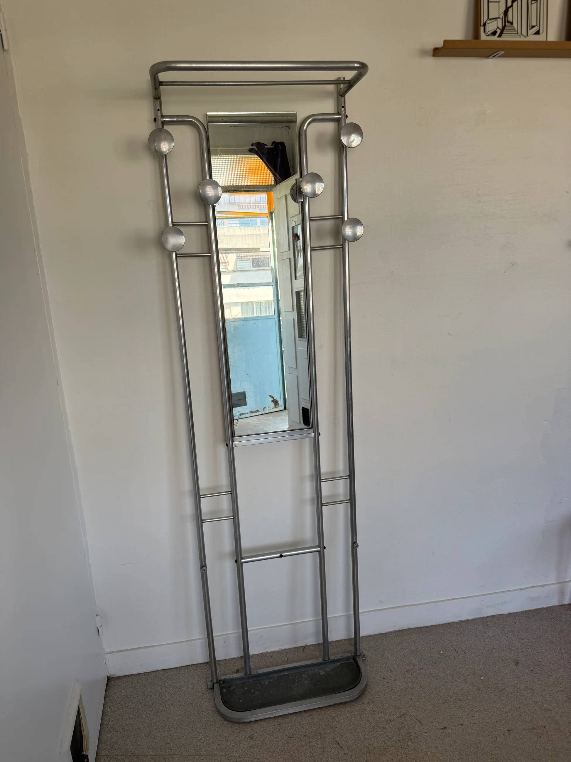 Vintage brushed aluminium coat rack from the 1950s.