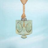 Japandi suspended glass lamp, vintage cubic bohemian glass lamp.