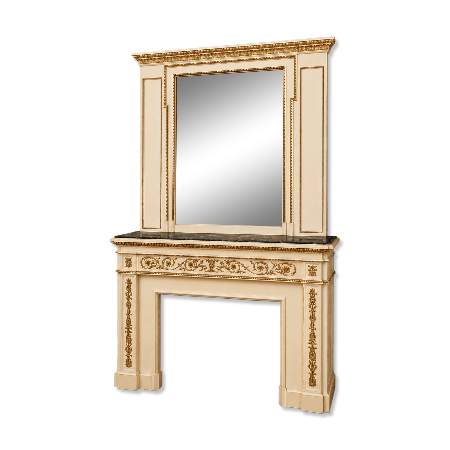 Importante cheminée de style Louis XVI, avec son trumeau le tout en bois