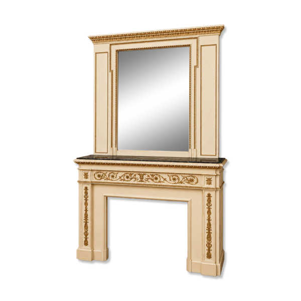 Importante cheminée de style Louis XVI, avec son trumeau le tout en bois