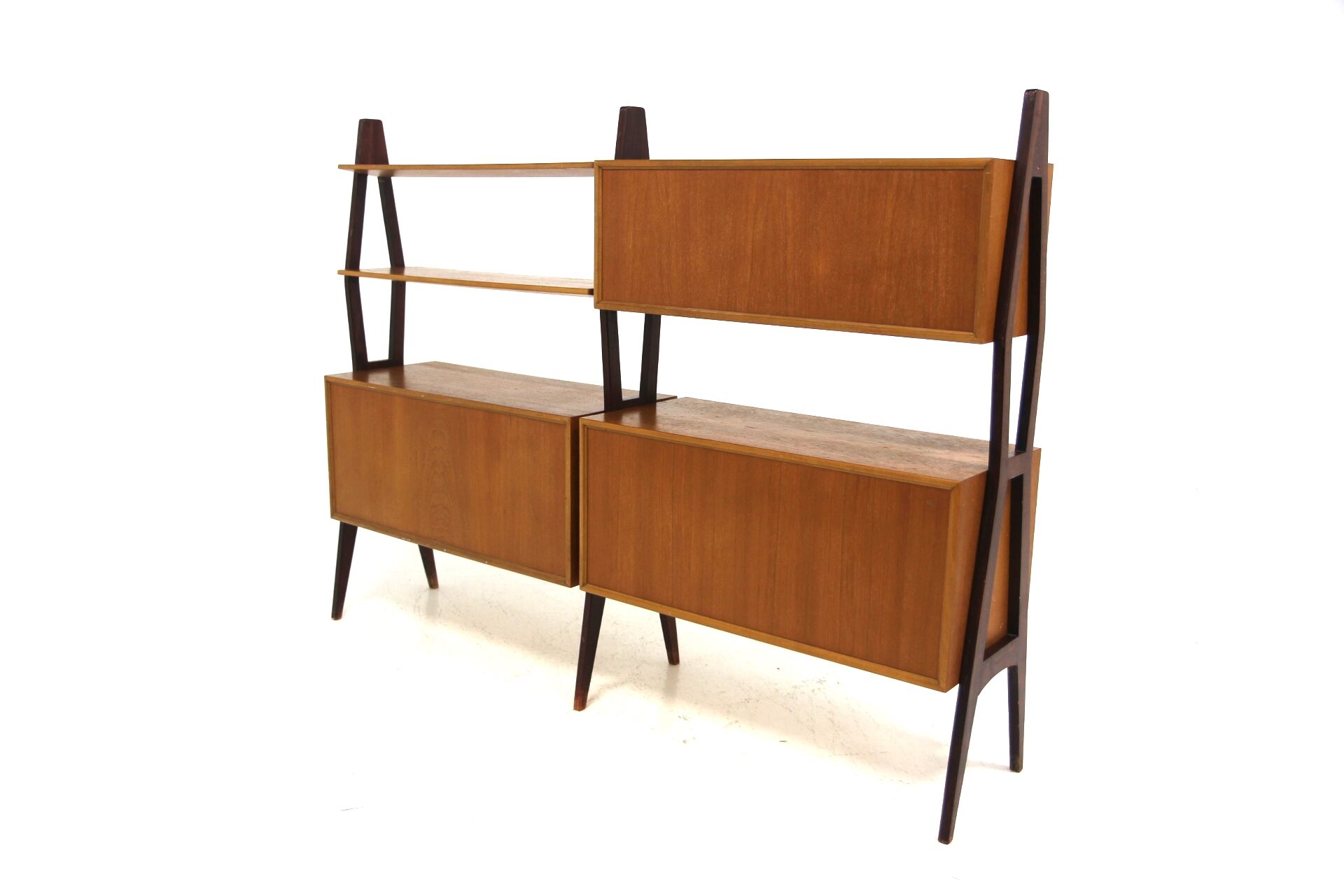 Bibliothèque scandinave "Double" en teck, Suède, 1950