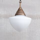 Opaline and Brass Mid-Century Glass Pendant Light