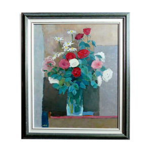 Tableau fleurs bouquet roses cadre