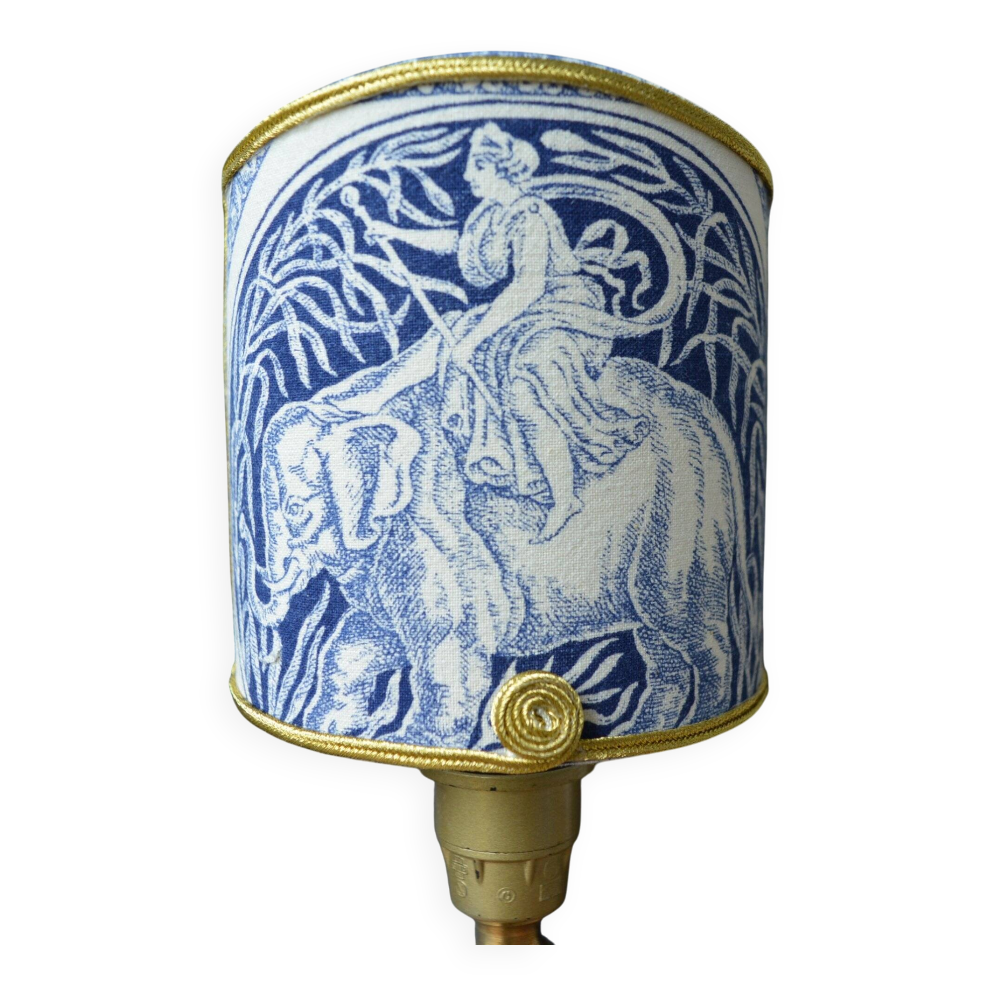 Clip-on lampshade, blue toile de Jouy