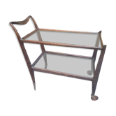 Wooden Trolley with Glass Shelves and Wheels from de Baggis, 1950s