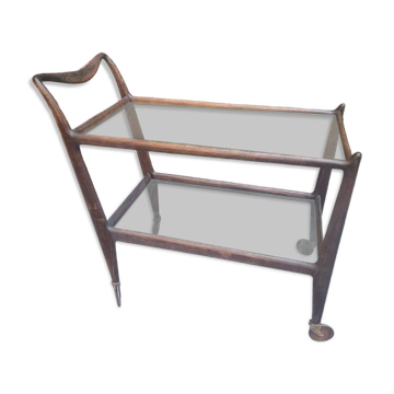 Wooden Trolley with Glass Shelves and Wheels from de Baggis, 1950s