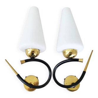 Pair of vintage Arlus wall lights 1950