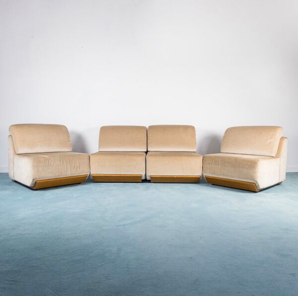 Fauteuils vintage en velours beige 1970s