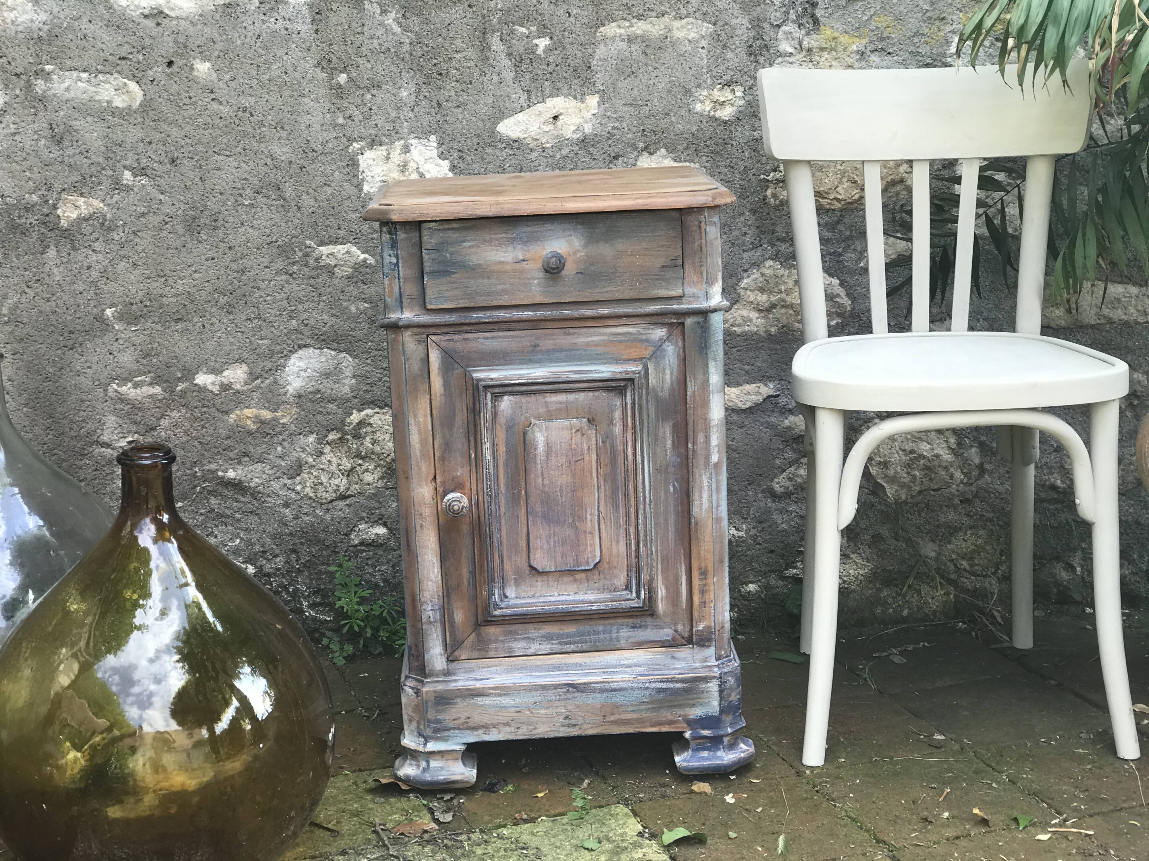Old grey patinated bedside