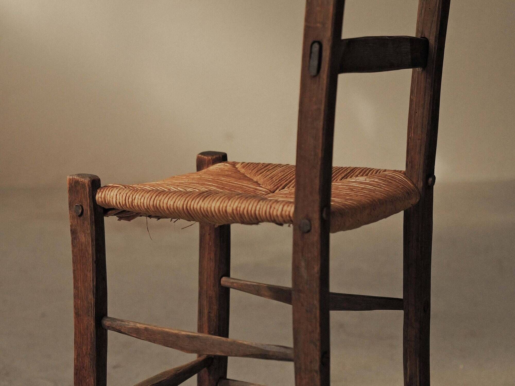 Peasant chair in wood and straw, Folk Art, around 1900