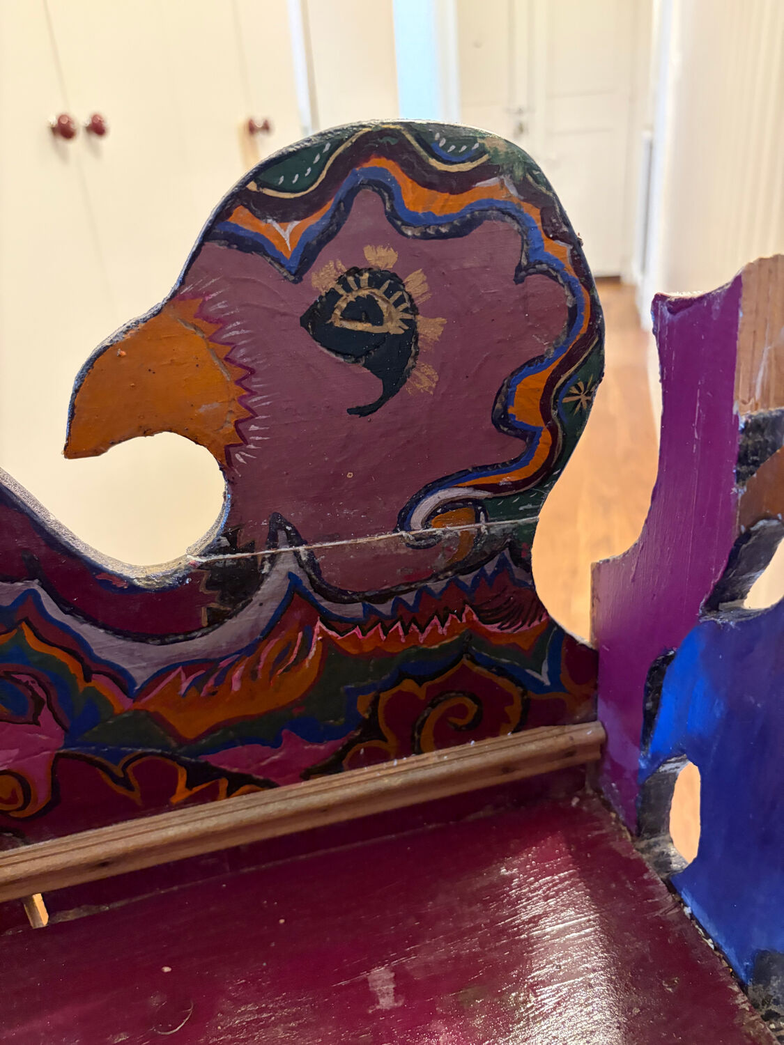 Folk painted wooden wall shelf