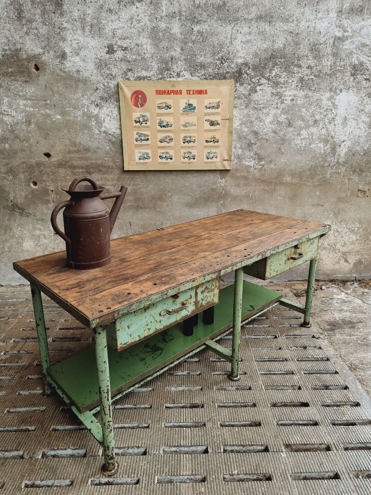 Old workbench kitchen island steel with wood