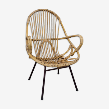 Fauteuil en rotin avec accoudoirs, Dutch Design, 1960