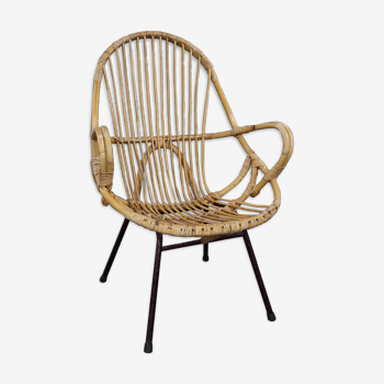 Rattan armchair with armrests, Dutch Design, 1960