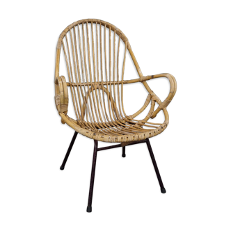 Rattan armchair with armrests, Dutch Design, 1960