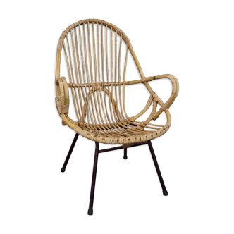 Fauteuil en rotin avec accoudoirs, Dutch Design, 1960