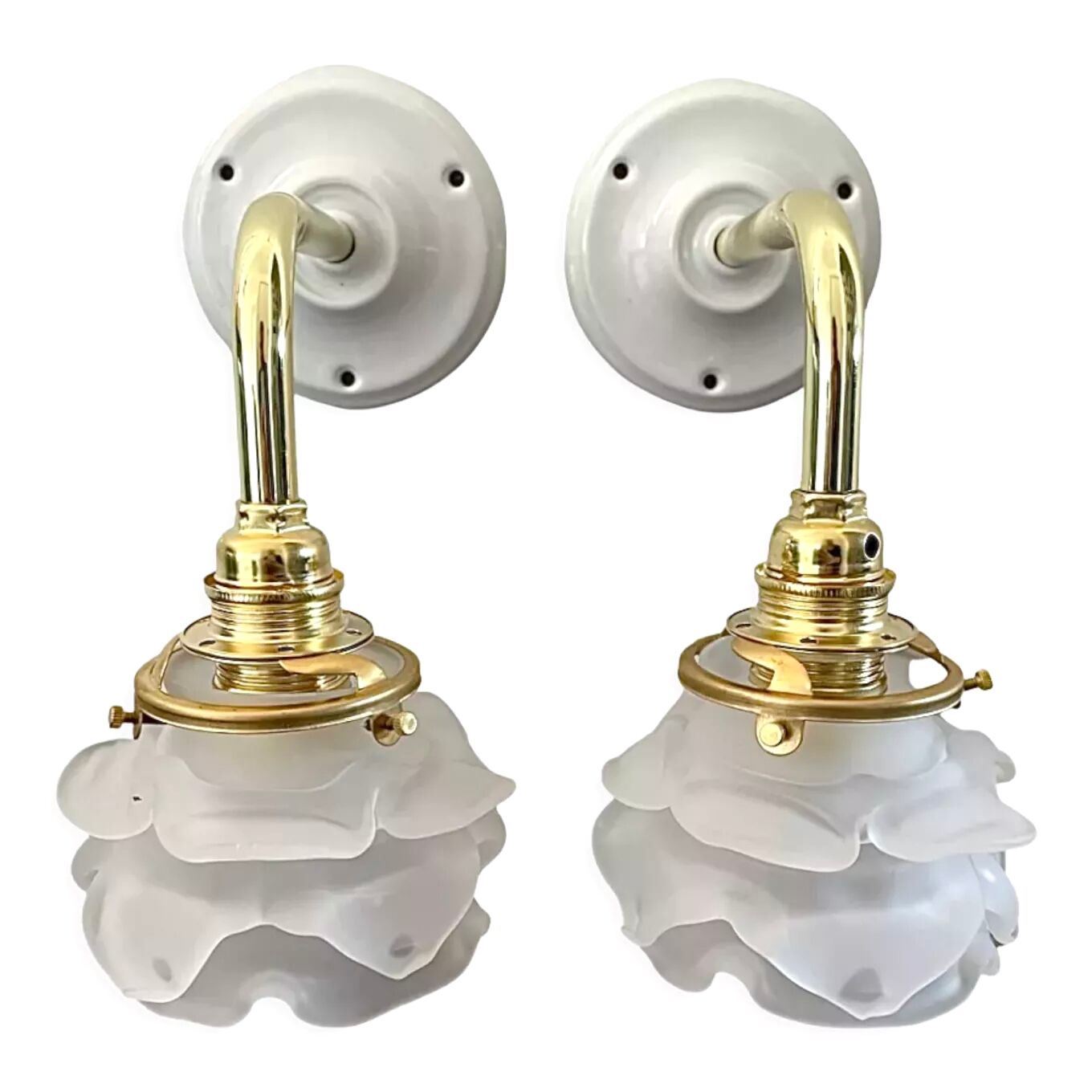 Paire d’appliques murales vintage en verre fleurs