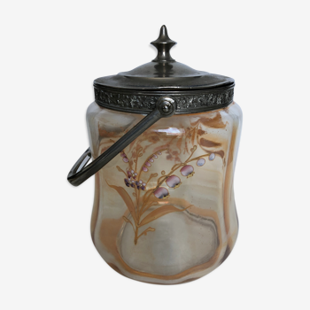 Art Nouveau cookie bucket in enamelled glass