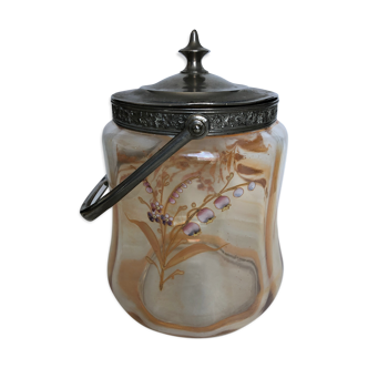 Art Nouveau cookie bucket in enamelled glass