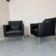 2 fauteuils de salon modernistes allemands en cuir noir et acier de Walter Knoll