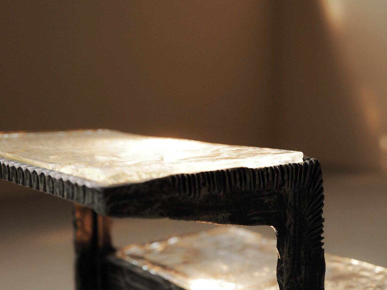 Illuminated side table in wrought iron, France, circa 1970.