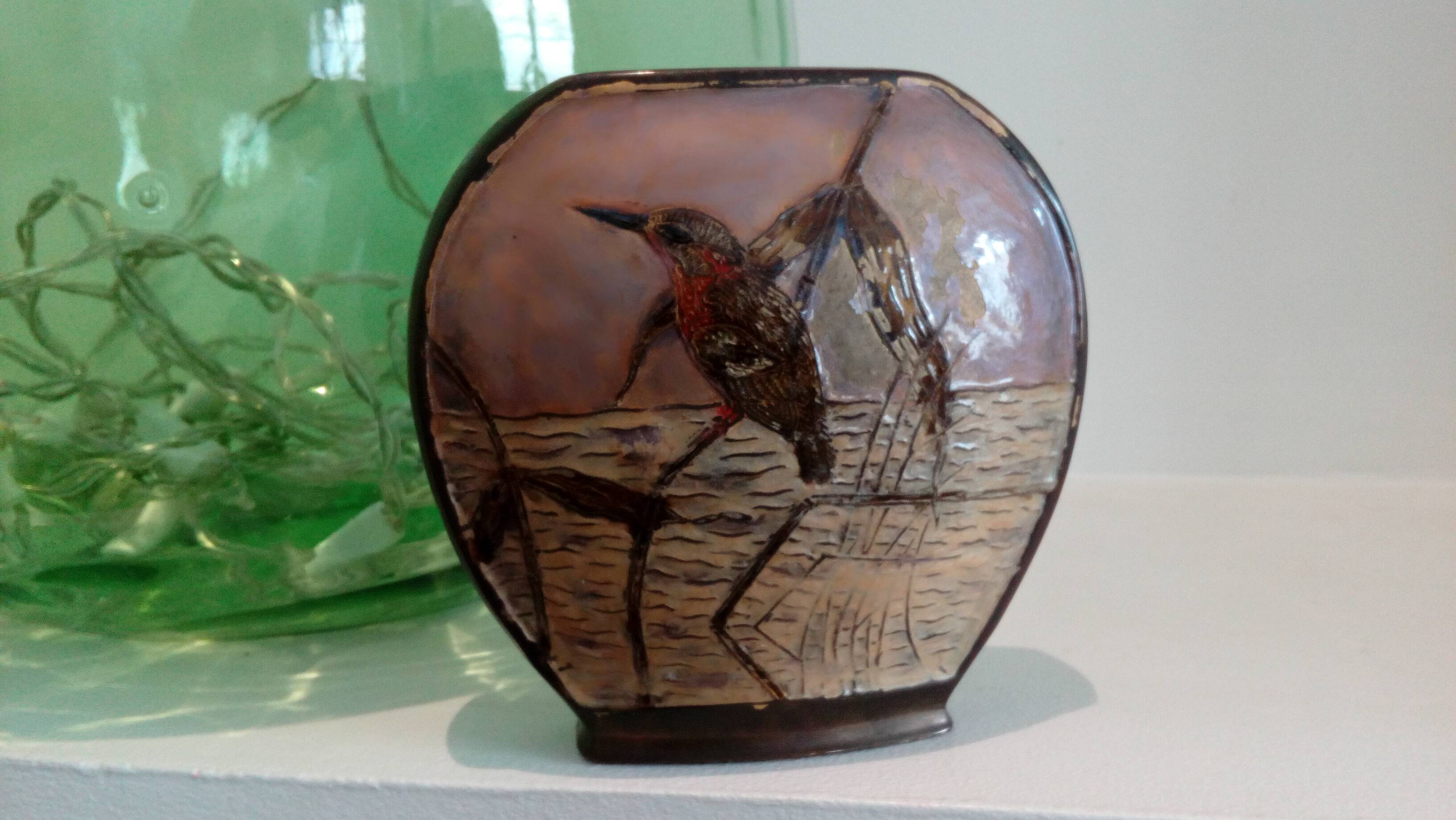 Brass vase with bird décor