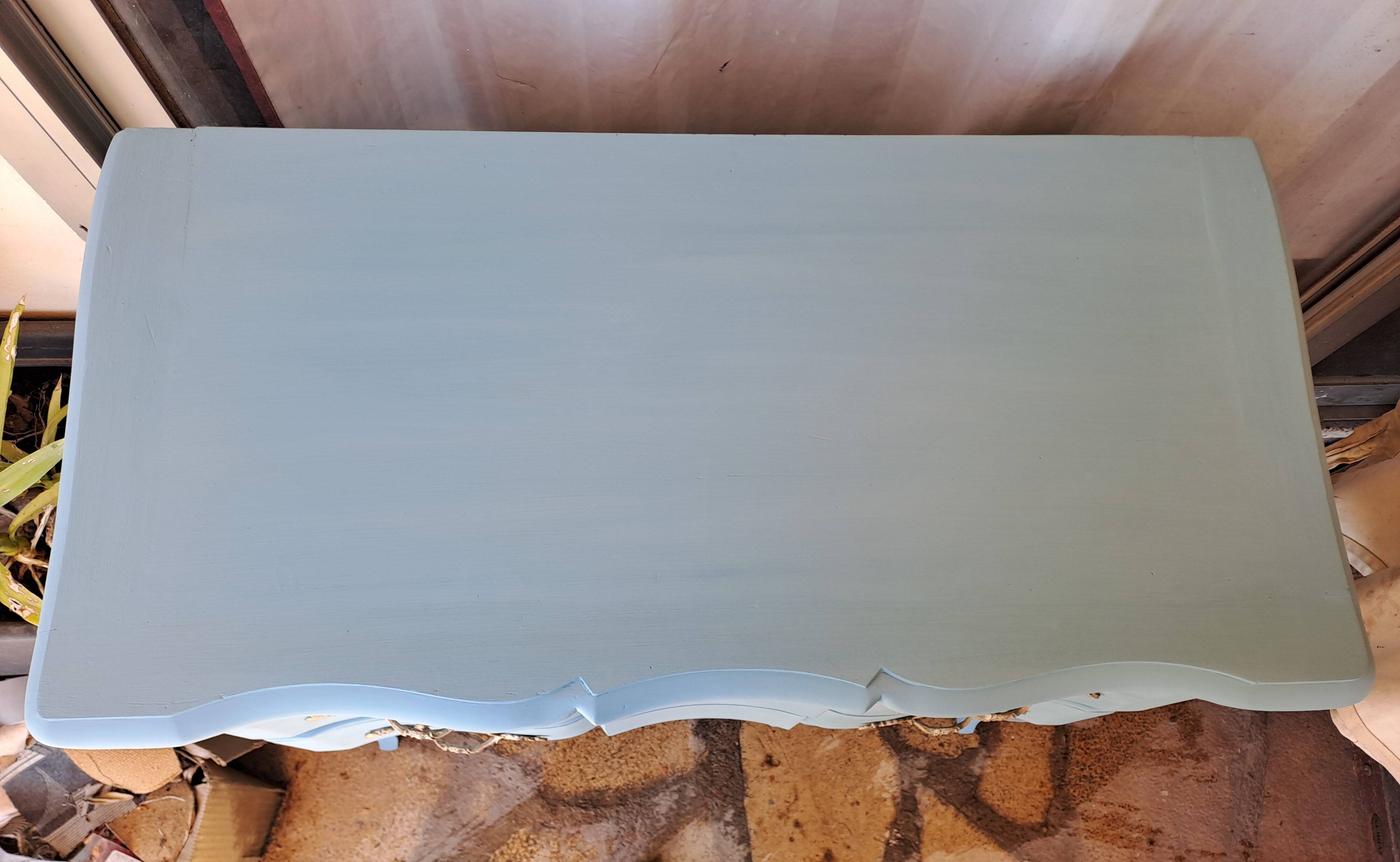 Louis XV style solid wood chest of drawers repainted in lagoon blue with 2 drawers