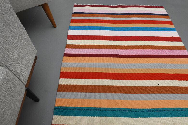 Vintage colourful flat kilim hallway rug 90x306 cm