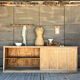 Old counter with sliding doors in raw wood