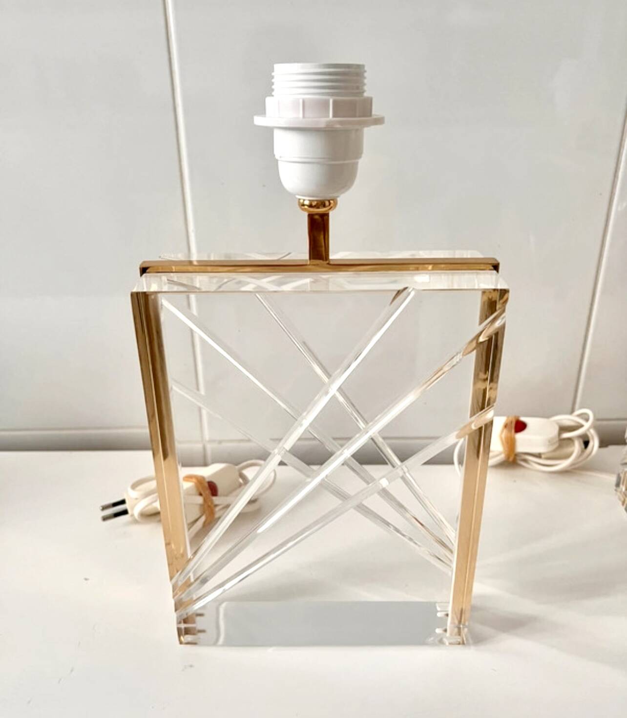 Pair of Lucite and gilt table lamps, Italy 1970