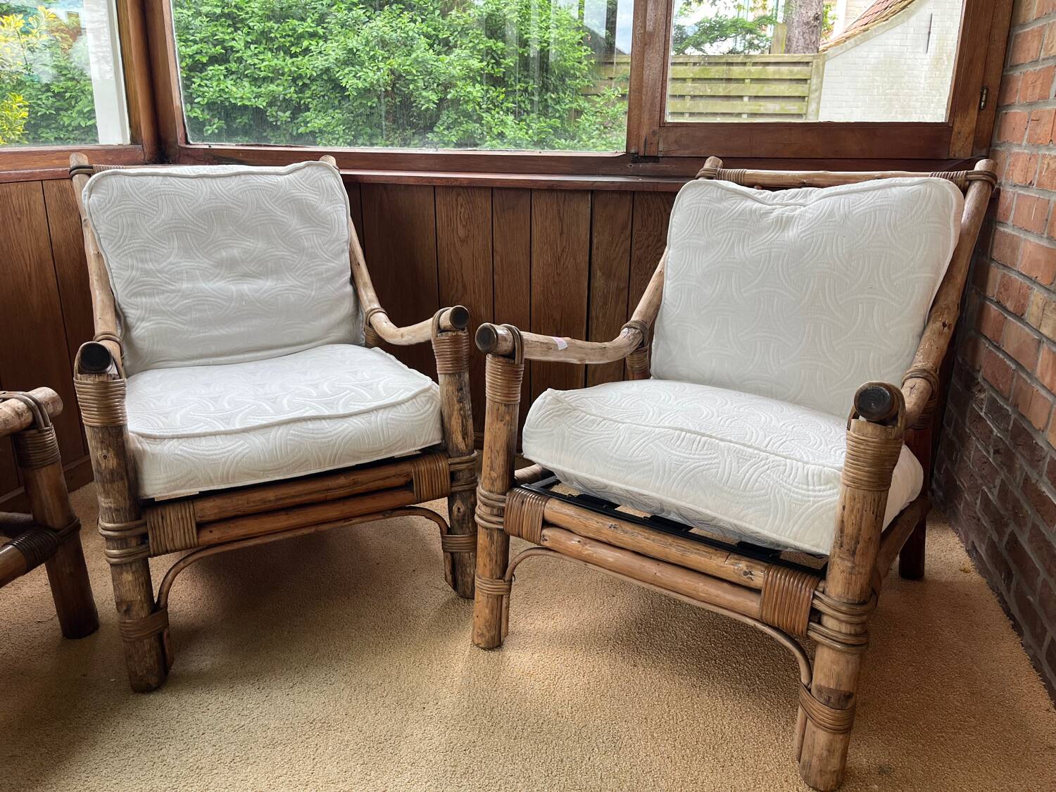 Salon rotin bambou complet fauteuil x2 canapé table basse