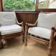 Complete bamboo rattan lounge set with armchair x2, sofa, coffee table