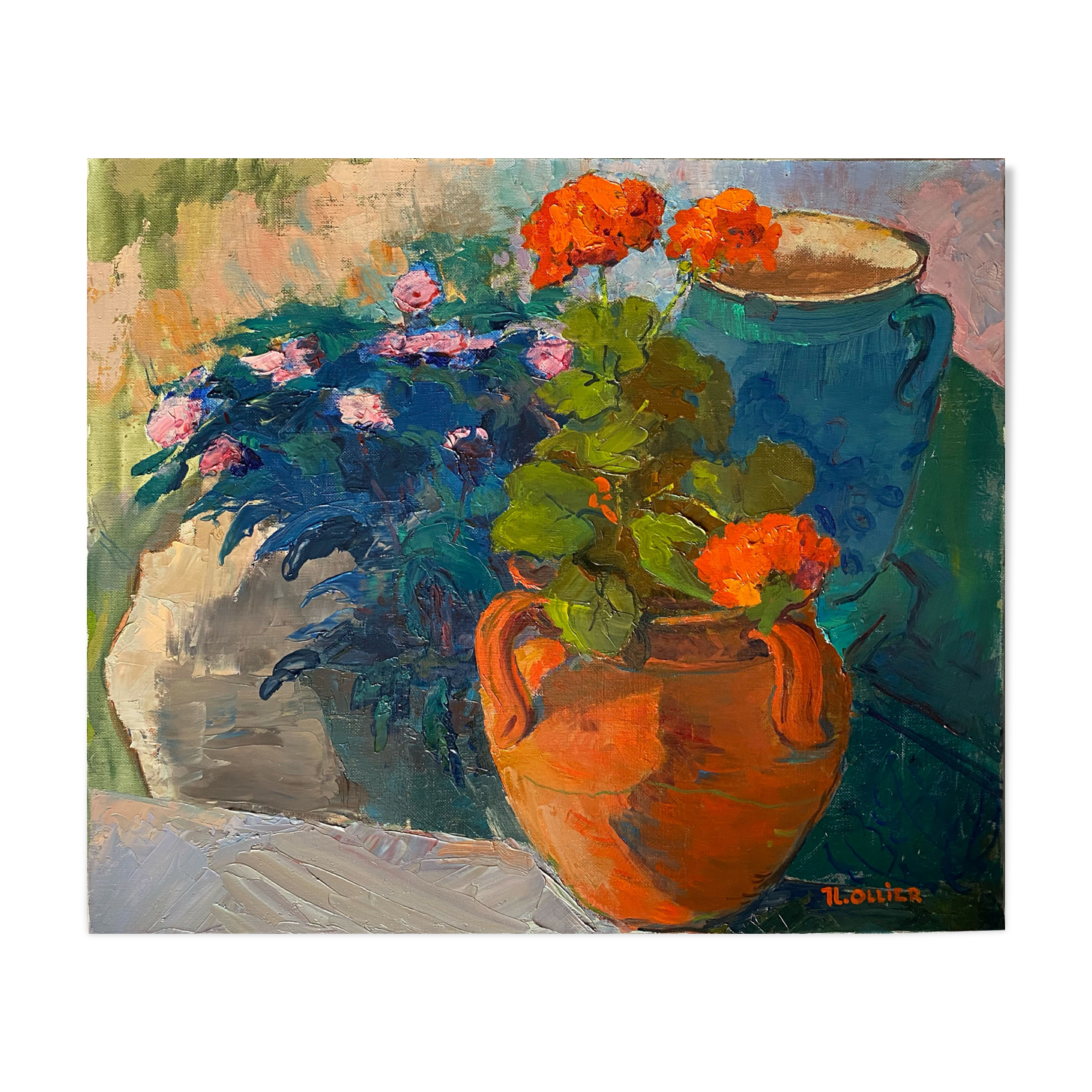 Geraniums by Jean Louis Ollier HST