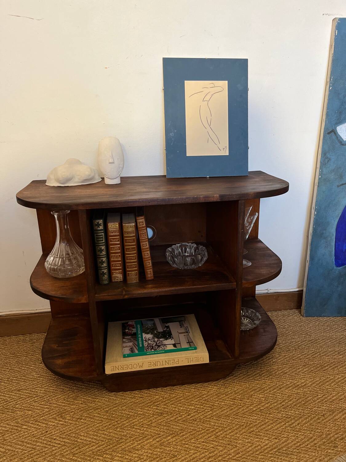 TV cabinet in a row with art deco wooden shelf