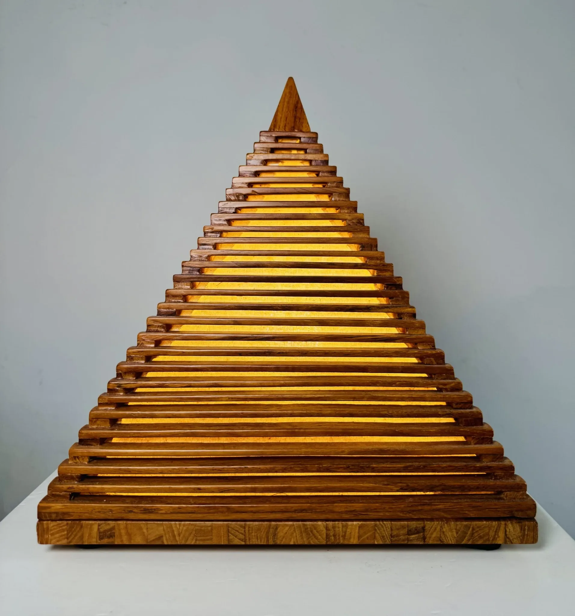 Teakwood Pyramid Table Lamp, Italy, 1970S