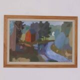 Original Swedish Oil on Panel – “House and Stream” by Pelle Nilsson, Dated