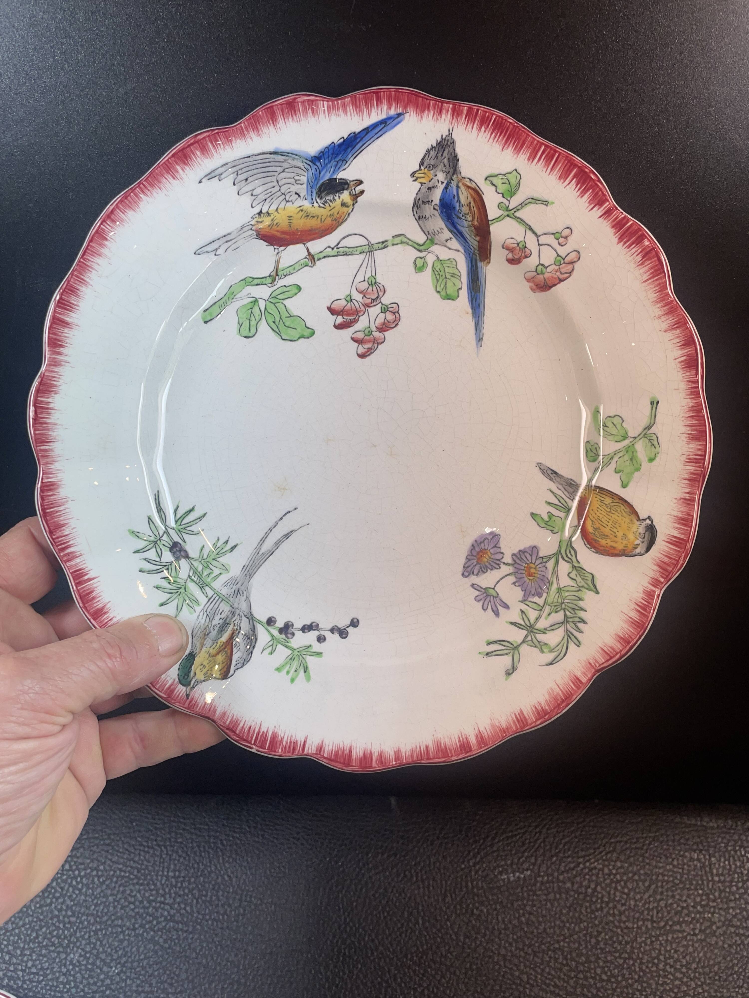 Pair of HB Cie Oiselets iron earth plates - Polychrome 24.5 cm