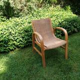 Rattan and wood armchair year 50