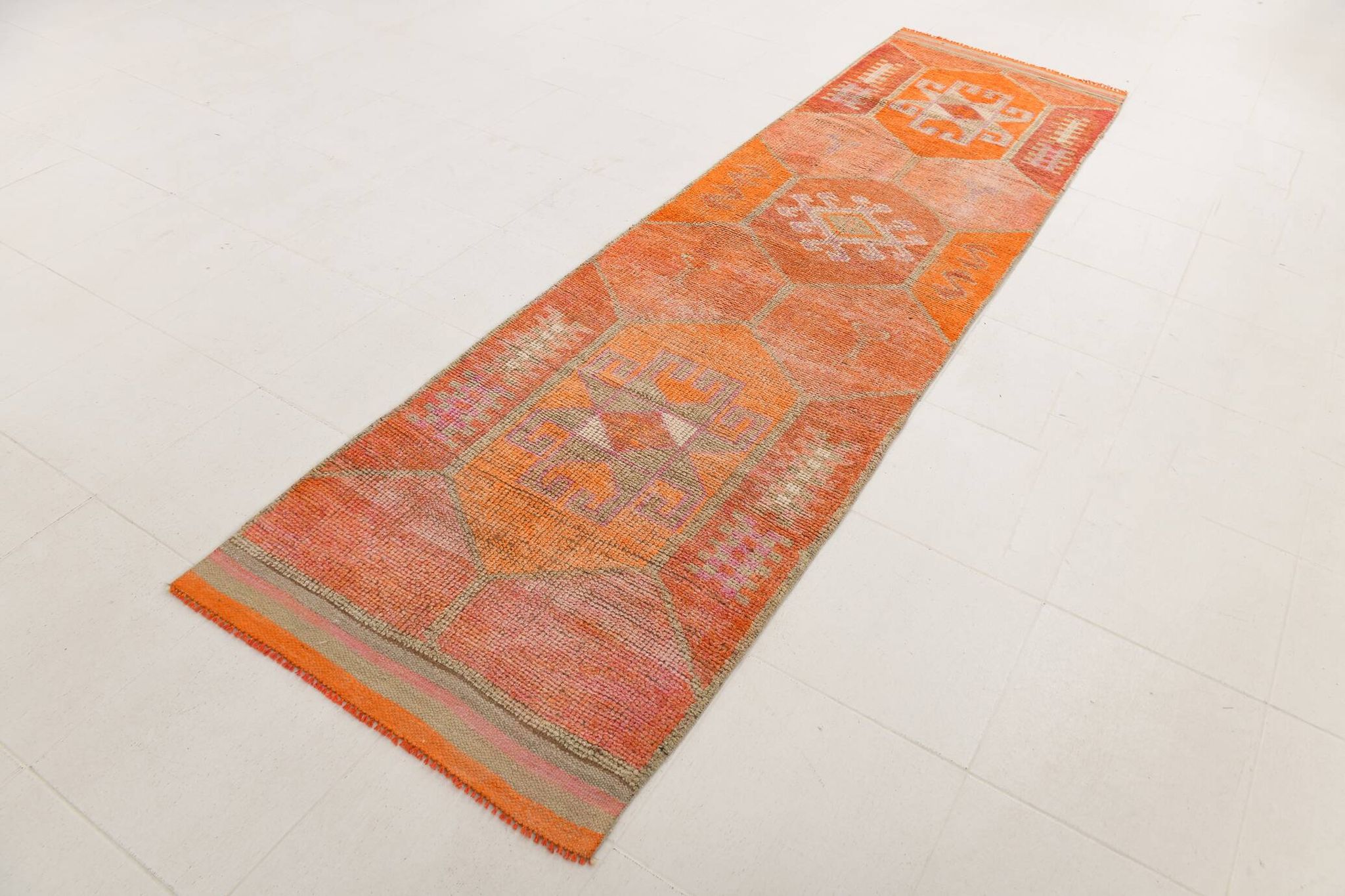 Tapis étroit multicolore, 93 x 325 cm, tapis turc oriental tissé à la main, 3 x 11