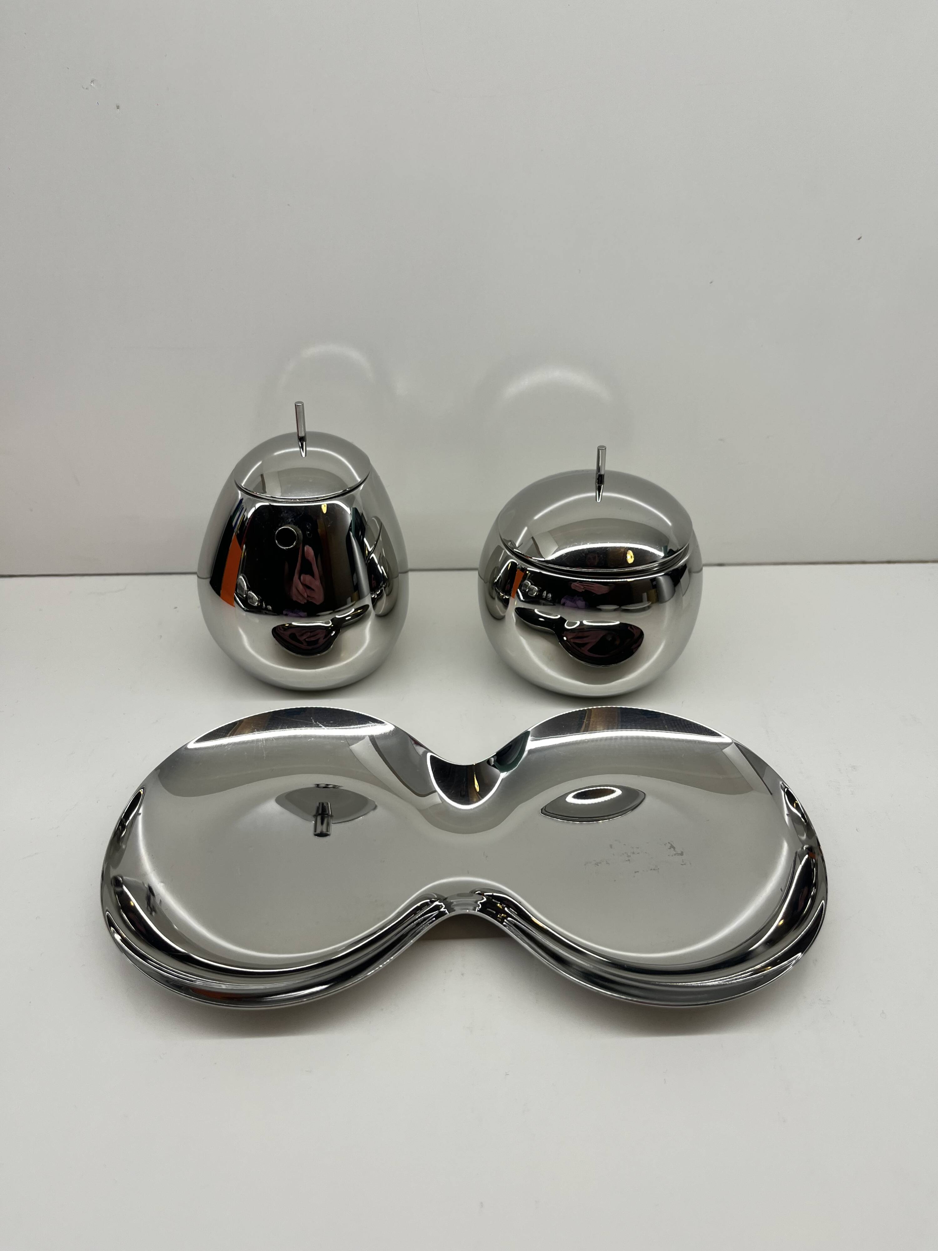 Alessi × sanaa – rare – "fruit basket" sugar bowl & creamer with tray