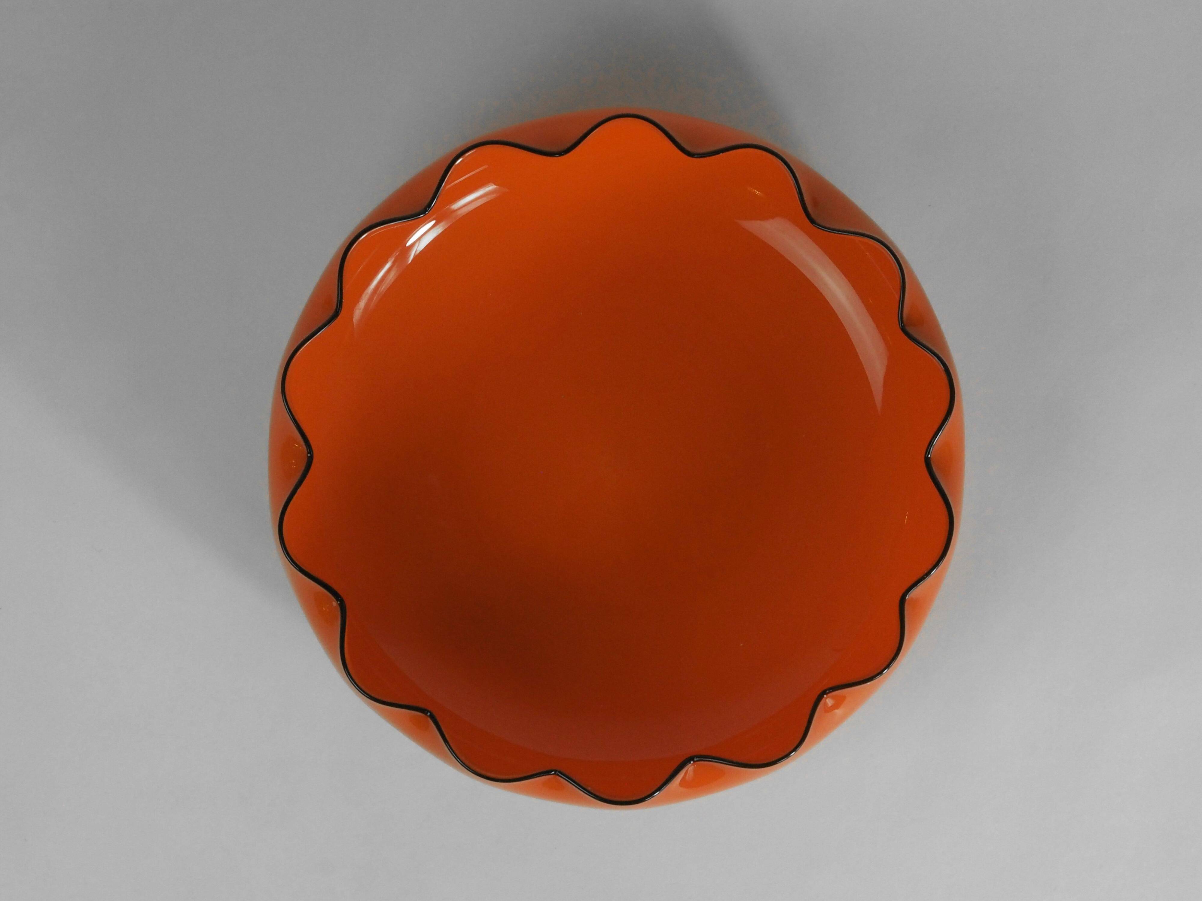 Glass bowl "Tango" in Art Deco style, bohemian orange colour, created by Michael Powolny for Loetz, 1914.