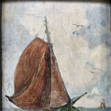Peinture à l'huile ancienne avec des voiliers