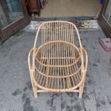 Shell armchair in rattan and bamboo - 1970s