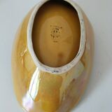 Vintage navette cup by Socram – stylized floral decoration, iridescent caramel