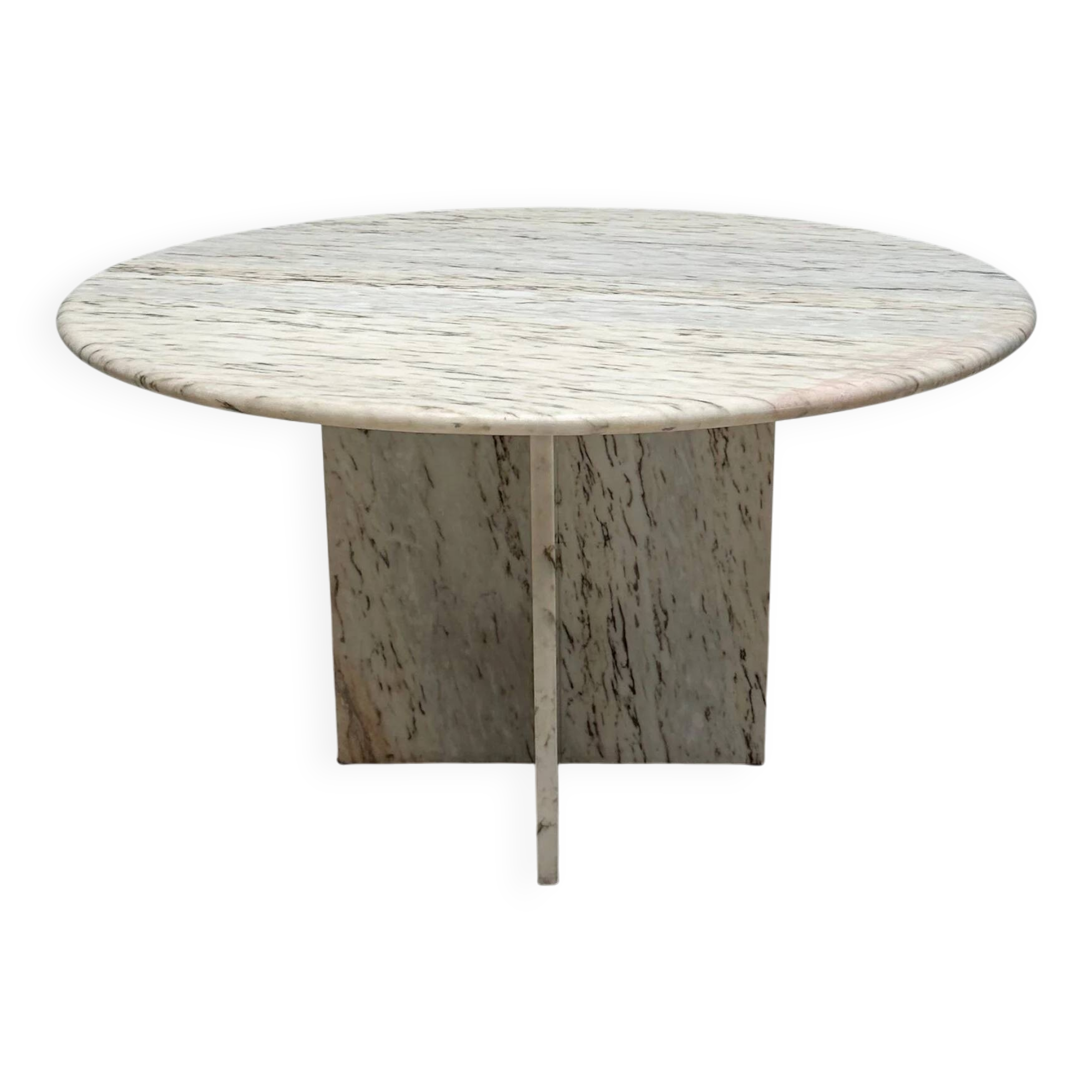 ‘70s Unique Large Round Vintage Marble Dining Table