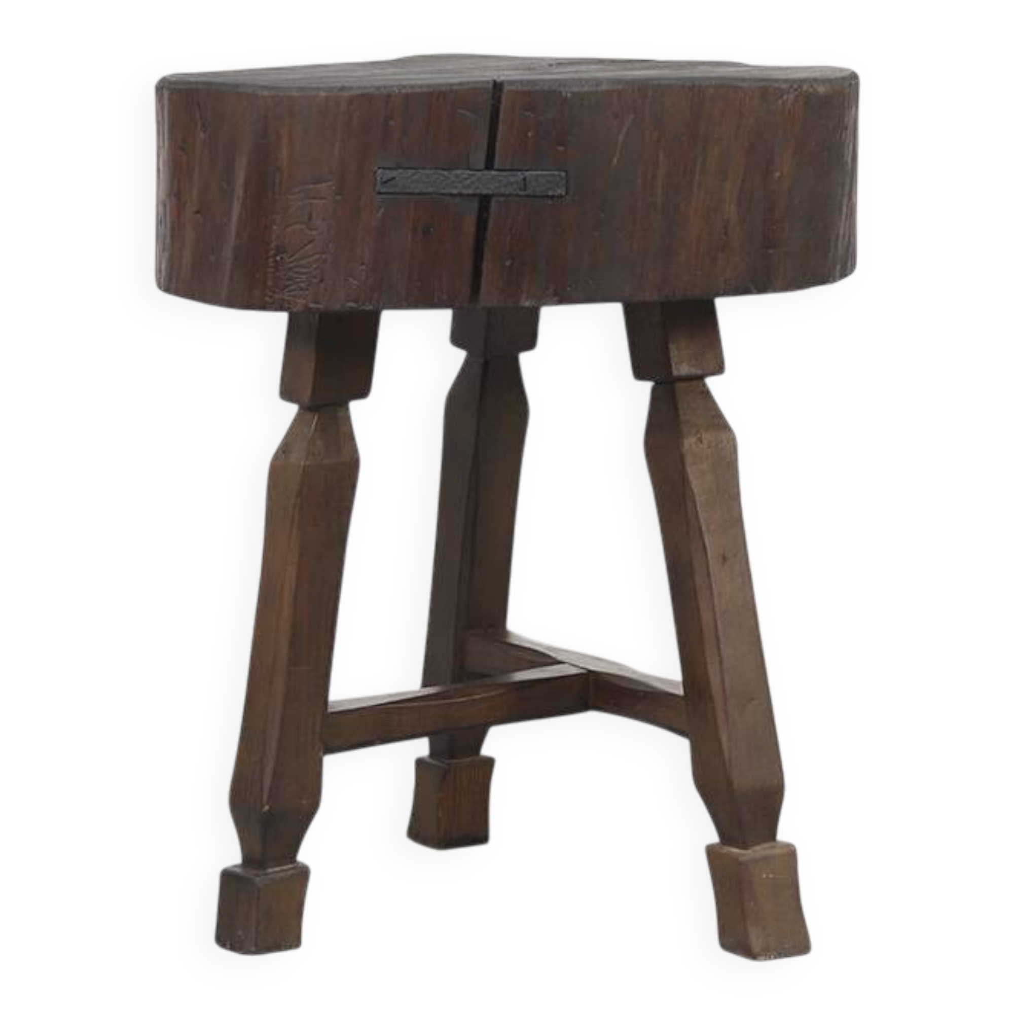 Antique Rustic Farmhouse Wabi Sabi Oak Butcher Block or Side Table